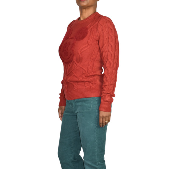 Disney Parks Mickey Mouse Cable Knit Sweater Red Pullover Textured Crew Neck XS - Picture 6 of 14